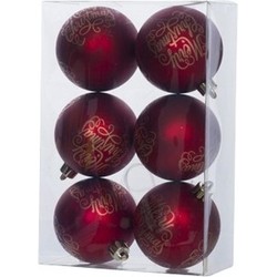 6x Kunststof kerstballen tekst rood 6 cm kerstboom versiering/decoratie - Kerstbal