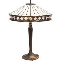 LumiLamp Tiffany Tafellamp  Ø 41x59 cm  Wit Bruin Glas Tiffany Bureaulamp