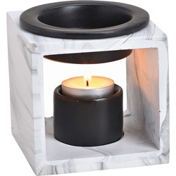 Geurbrander voor amberblokjes/geurolie/waxmelts - keramiek - wit - 10x10x10 cm - marmer - Geurbranders