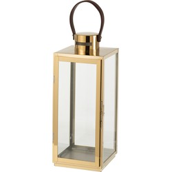 J-line - Lantaarn Vierkant Metaal/glas Goud - 17x17x52cm