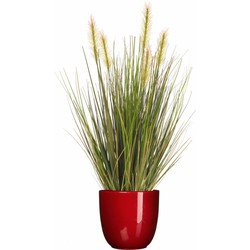 Emerald Kunstplant - groen gras 45 cm - rood glans bloempot - Kunstplanten