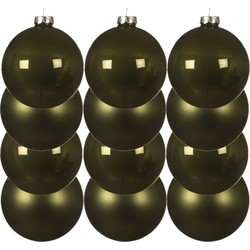 12x stuks kunststof kerstballen mos groen 10 cm glans/mat - Kerstbal