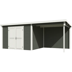 Blokhut met overkapping Kjeld 550x250 Green Grey-Wit