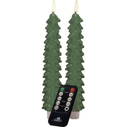 Anna's Collection LED dinerkaarsen - 2x st - groen - kerstboom - 23 cm - LED kaarsen