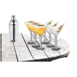 Cocktailshaker set met 6x stuks Martini cocktailglazen 190 ml - Cocktailglazen