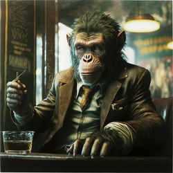 Glasschilderij Drinking Monkey 100x100cm