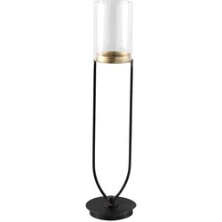 PTMD Vaily Windlicht Op Standaard - H62 x Ø15 cm - Glas/ijzer - Zwart