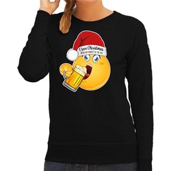 Bellatio Decorations Foute Kersttrui/sweater voor dames - bier - zwart - grappig - I love christmas - emoji XS - kerst truien