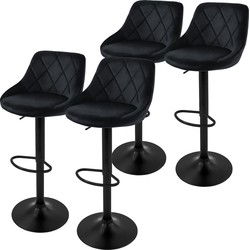 Set van 2 barkrukken 2x zwart fluwelen bekleding met rugleuning en voetensteun in hoogte verstelbaar 62-82cm ML-Design