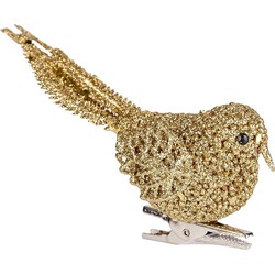 Cosy & Trendy Kerst vogel - goud - op clip - 12 cm - kunststof - Kersthangers