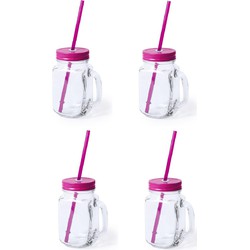 4x stuks Drink potjes van glas Mason Jar roze deksel 500 ml - Drinkbekers