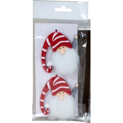 IKO kersthangers/kerstballen -gnomes/kabouters- rood - 2x - vilt - Kersthangers