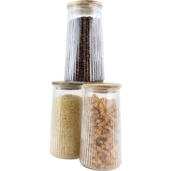 OTIX Voorraadpotten - Glas - met Deksel - Snoeppotten - Set van 3 -  Voedselopbergers - Koffiepads Bewaarbus - Acacia Wood - 1300ml - SIRIUS