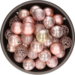 37x stuks kunststof kerstballen lichtroze (blush pink) 6 cm glans/mat/glitter mix - Kerstbal