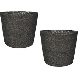 Set van 2x stuks plantenpot/bloempot van jute/zeegras diameter 22 cm en hoogte 19 cm grijs - Plantenpotten