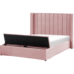 Beliani NOYERS - Tweepersoonsbed-Roze-Fluweel