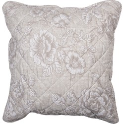 Clayre & Eef Kussenhoes  50x50 cm Beige Wit Polyester Vierkant Bloemen Sierkussenhoes