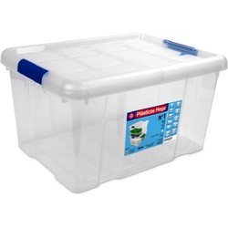 2x Opbergboxen/opbergdozen met deksel 16 liter kunststof transparant/blauw - Opbergbox