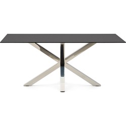 Kave Home - Argo tafel in matzwart glas en met roestvrijstalen poten 180 x 100 cm