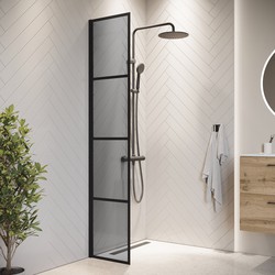 Badplaats Douchewand Essos 40 x 200 cm - Zwart – Inloopdouche 8 mm Getint Veiligheidsglas
