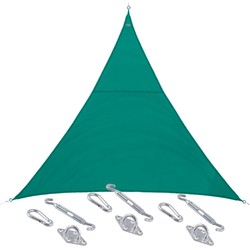 Schaduwdoek/zonnescherm Curacao driehoek mint groen 5 x 5 x 5 meter met ophanghaken - Schaduwdoeken