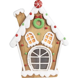 Clayre & Eef Gingerbread house met LED 27x11x36 cm Bruin Kunststof Peperkoekhuisje