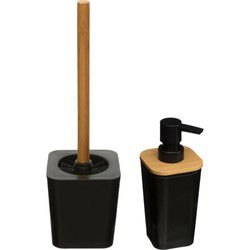 Toiletborstel met houder 38 cm en zeeppompje polystone/kunststof - Badkameraccessoireset