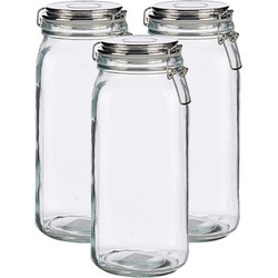 Set van 3x stuks glazen luxe keuken voorraadpotten/voorraadbussen met klepdeksel zilver 2100 ml - Voorraadpot