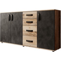 Meubella Dressoir Montreal - Grijs - Old wood - 160 cm