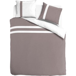 Luxe dekbedovertrek stripe - Egyptisch percal katoen - 200x200/220 - taupe/wit