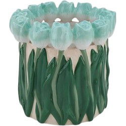 Vase- Tulips- Dolomite- Mint/ Green-17x17x16cm