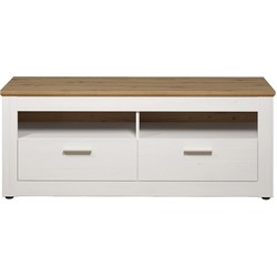 Tv-meubel 2 laden en 2 vakken, lichte houten en witte decoratie, L148 cm - Shade