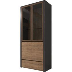 Meubella - Vitrinekast Monaco - Eiken - Grijs - 90 cm