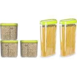 Plasticforte Voedselcontainers set - 5 stuks - groen - 2350ml en 1000ml - kunststof - voorraadpot - Voorraadpot