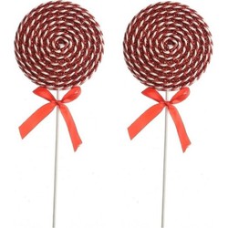 2x Kerst hangdecoratie rood/witte lolly snoepgoed 36 cm - Kersthangers