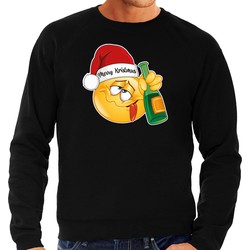Bellatio Decorations foute kersttrui/sweater heren - Dronken - zwart - Merry Kristmus S - kerst truien