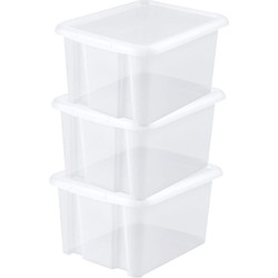 6x stuks kunststof opbergboxen/opbergdozen wit transparant L44 x B36 x H25 cm stapelbaar - Opbergbox