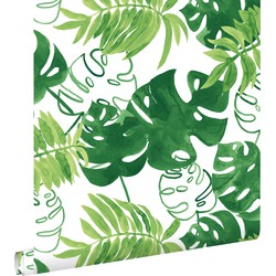ESTAhome behang geschilderde tropische jungle bladeren tropisch junglegroen - 53 cm x 10,05 m - 138887
