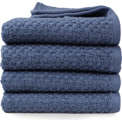DoubleDry Handdoekenset - Popcorn Weave - 4 Stuks - 50x100 cm - 100% Katoen - OEKO-TEX Made in Green - Blauw