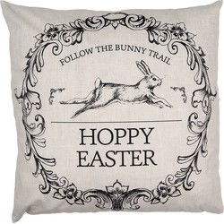 Clayre & Eef Kussenhoes  45x45 cm Beige Zwart Polyester Konijn HOPPY EASTER Sierkussenhoes