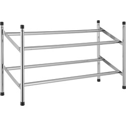 Stapelbaar aluminium schoenenrek uitschuifbaar 2-laags 62 tot 117 x 23 x 36 cm - Schoenenrekken