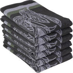 DoubleDry Luxe Keukenhanddoeken Set - 6 Stuks - 50x50 cm - 100% Katoen - Hoge Absorptie & Duurzaam - Jungle, Antraciet