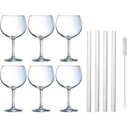 6x Gin Tonic / cocktail glazen 700 ml met glazen rietjes - Cocktailglazen