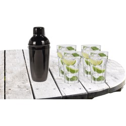 Cocktailshaker met 4x Cocktailglazen Mojito transparant 410 ml - Cocktailglazen