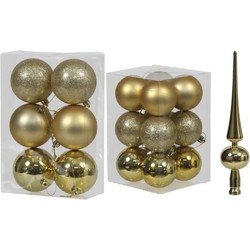 Kerstversiering kunststof kerstballen met piek goud 6 en 8 cm pakket van 37x stuks - Kerstbal