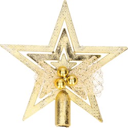 Mini Kerstboom piek goud 14 cm met glitters - Kleine kerstpieken - kerstboompieken