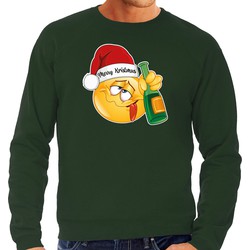 Bellatio Decorations foute kersttrui/sweater heren - Dronken - groen - Merry Kristmus S - kerst truien