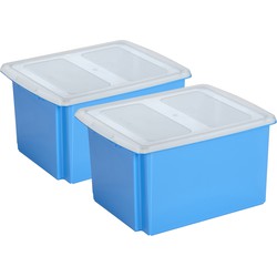 Sunware set van 2x opslagboxen kunststof 32 liter blauw 45 x 36 x 24 cm met deksel - Opbergbox