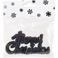 24x stuks Merry Christmas kersthangers zwart van kunststof 10 cm kerstornamenten - Kersthangers