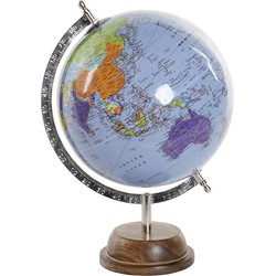Decoratie wereldbol/globe blauw op metalen voet 20 x 32 cm - Wereldbollen